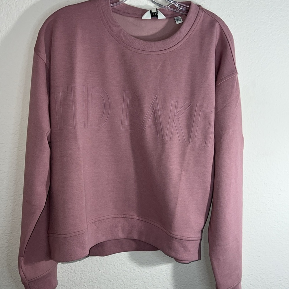 Ted Baker NEW Logo Sweater Crew Neck Pink soft sweatshirt L preppy fall luxury - Picture 2 of 9